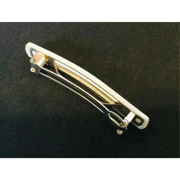 Vintage Womens Ivory Mother of‎ Pearl Look Clasp Rectangle Barette Hairpins Clip main image 6